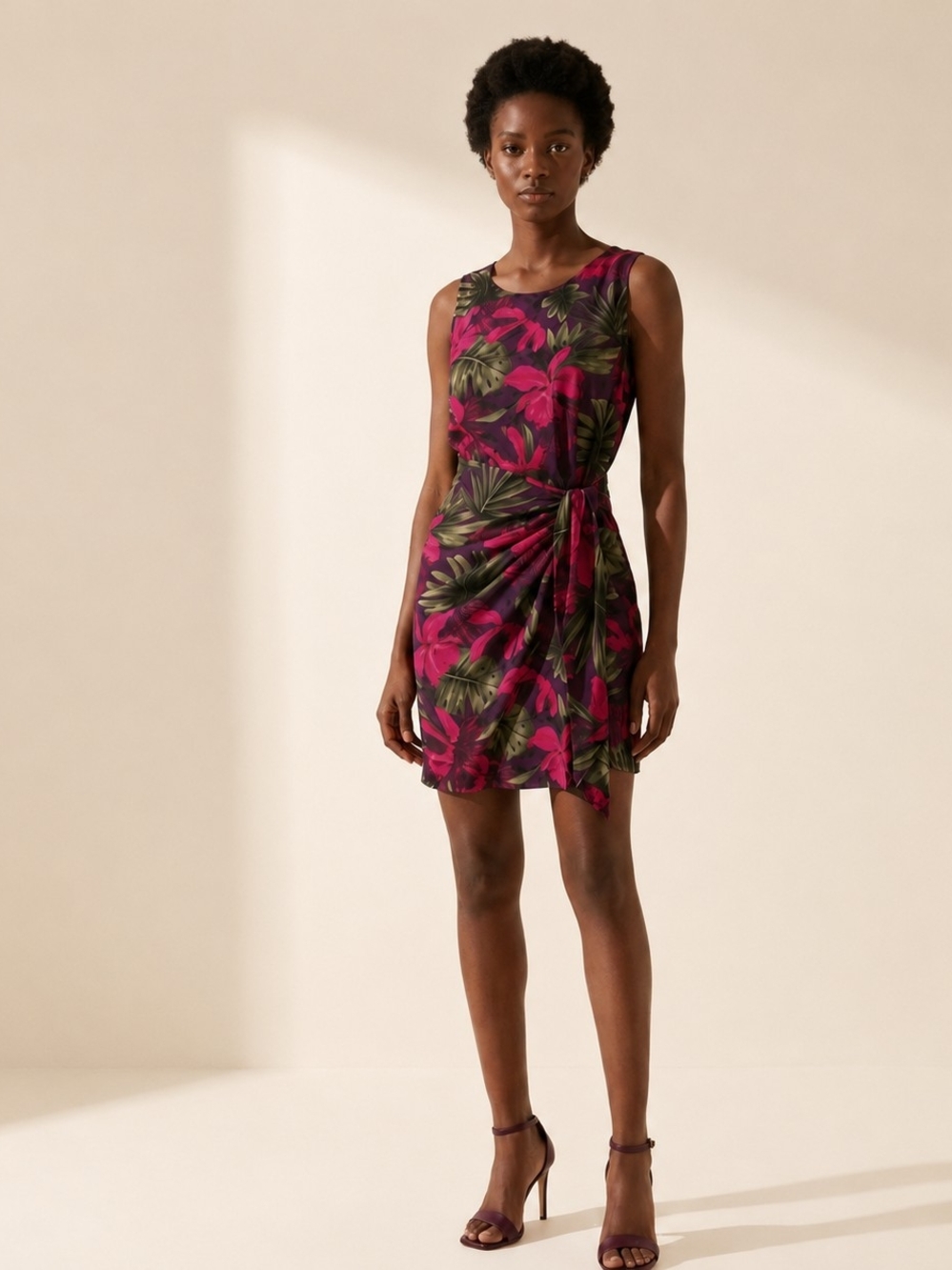 Vintage 90s Purple Floral Mini Dress Red Tropical Size 10 Y2K Resort Vacation